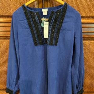 Chico's Blue Embellished 3/4 Sleeve Blouse